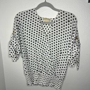 Michael Kors Women’s Black and White Boxy Blouse with Notched Collar